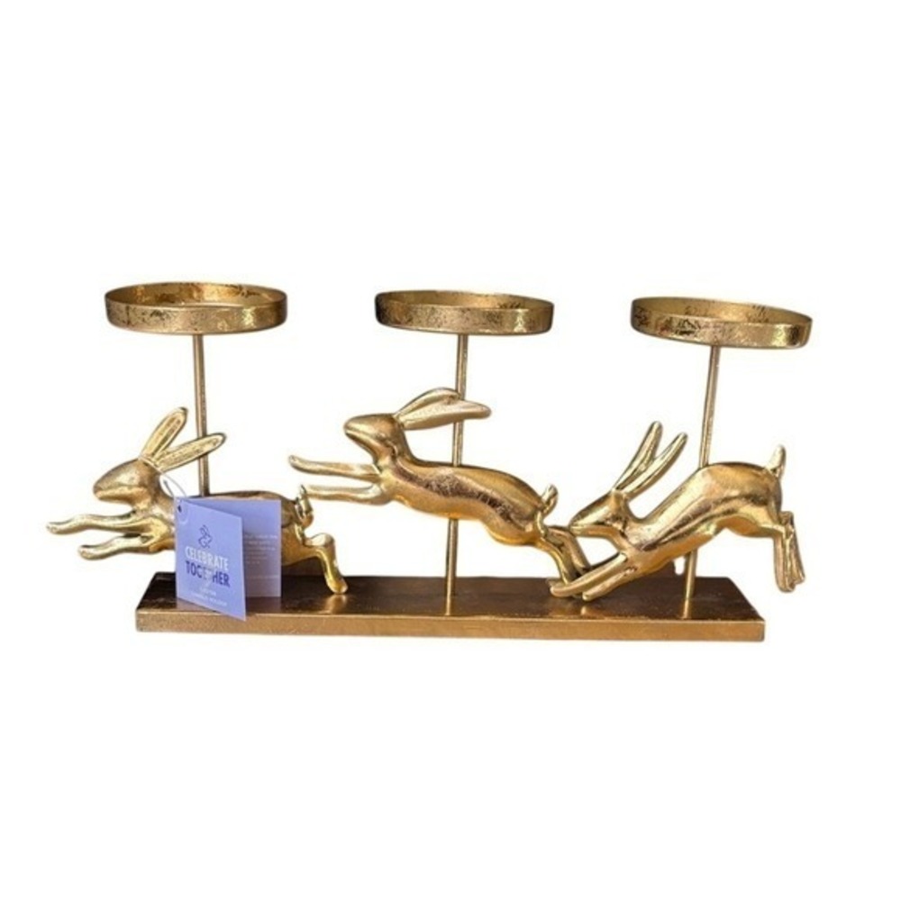 Celebrate Together Easter Metal Bunny Trio Candle Holder Gold Color Spring Gift